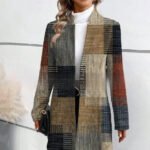 Printed Stand Collar Mid-length Long Sleeve Trench Coat