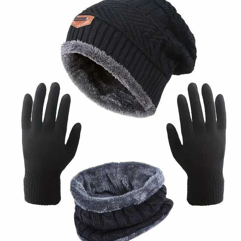 Winter Outdoor Riding Set: Hat, Gloves, and Scarf – Black