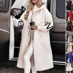 Hooded Windbreaker Long Jacket With Pockets And Drawstring Design Solid Color Knit-Sleeved Trench Coat For Women Clothing Fall Winter