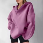 Women’s Solid Color Hoodies Long Sleeve Hooded Solid Color Loose Sweater