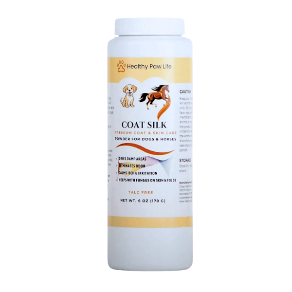 COAT SILK – Canine and Equine Dry Powder | Alleviate Odors and Itchiness | Relieves Rain Rot and Sweet Itch | Holistic Remedy and Soothing Formula