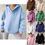 Women’s Solid Color Hoodies Long Sleeve Hooded Solid Color Loose Sweater