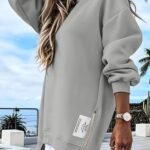 Zippered Crew Neck Sweatshirt Dress