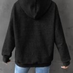 Small Plaid Pocket Long Sleeved Solid Color Top Hoodie