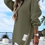Zippered Crew Neck Sweatshirt Dress