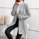 European And American Leisure Vertical Pattern Women’s Woolen Jacket Zipper