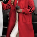 Hooded Windbreaker Long Jacket With Pockets And Drawstring Design Solid Color Knit-Sleeved Trench Coat For Women Clothing Fall Winter