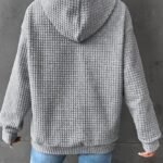 Small Plaid Pocket Long Sleeved Solid Color Top Hoodie